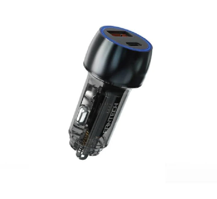Fantech PowerMove PME302 30W Fast Car Charger with USB-A and Type-C dual ports in Black.