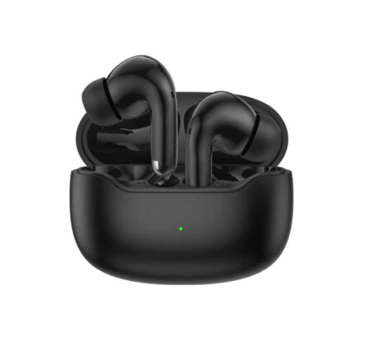 Foneng BL169 ANC+ENC noise-canceling wireless earbuds resting neatly in their charging case.