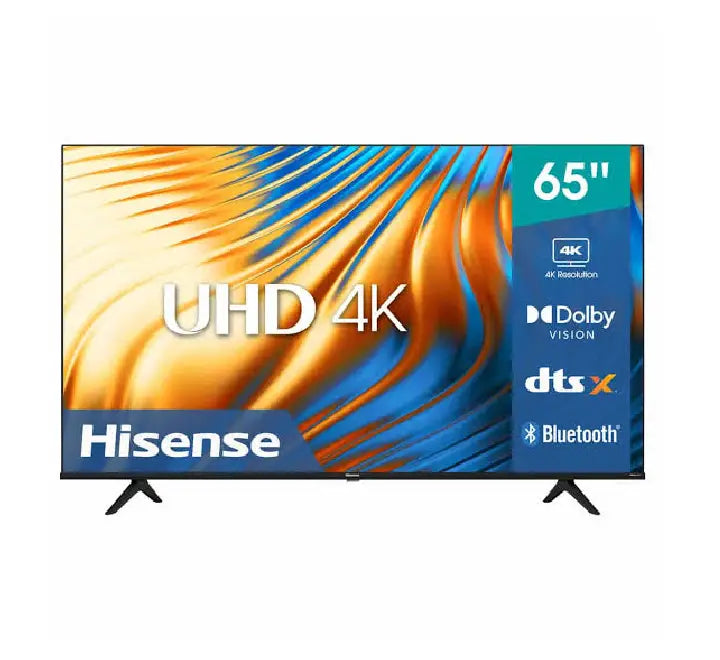 Hisense 65A6H 65-class A6 series LED 4K UHD Smart TV with Dolby Vision, DTS Virtual:X, and Bluetooth connectivity.