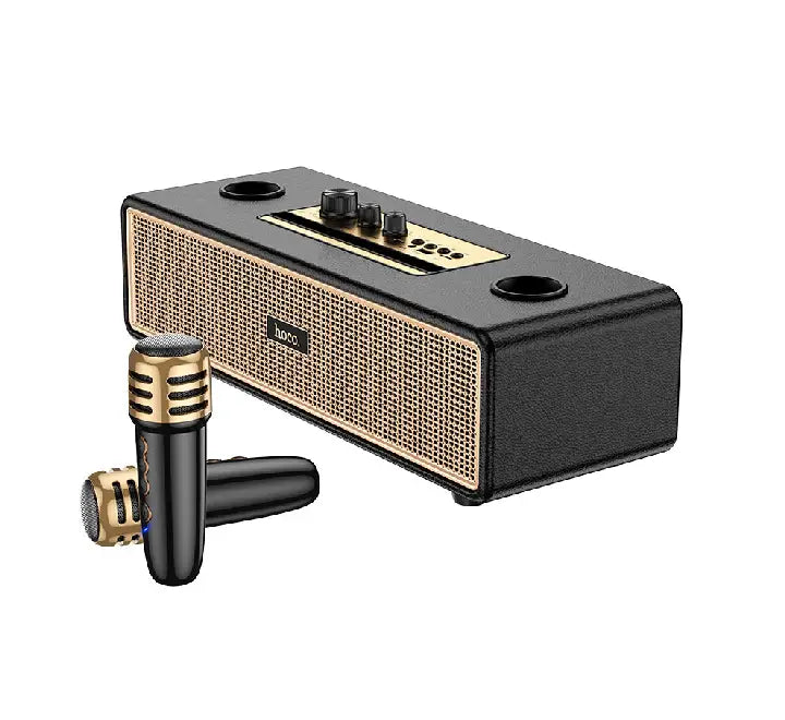 HOCO BS63 Graceful wireless Bluetooth speaker featuring wooden cabinet and PU leather finish front view