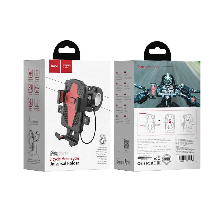 HOCO CA73 Flying bicycle and motorcycle phone holder front view showing red accents and corner grips