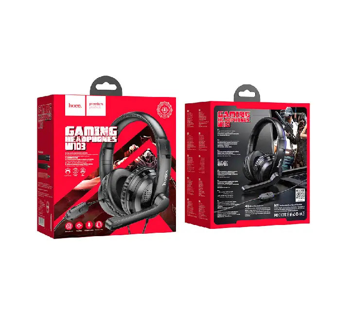 HOCO W103 Magic Tour overhead gaming headset in black with adjustable mic