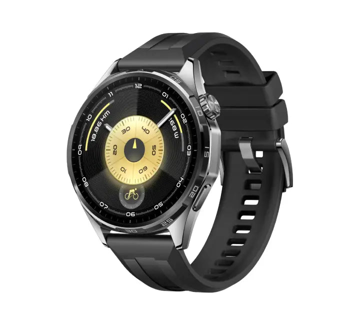 HUAWEI WATCH GT 6 46mm Black edition featuring durable fluoroelastomer strap and 1.43-inch AMOLED display