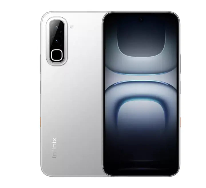 Infinix HOT 70 smartphone in Silver Dancer finish showcasing sleek side profile and metallic look.