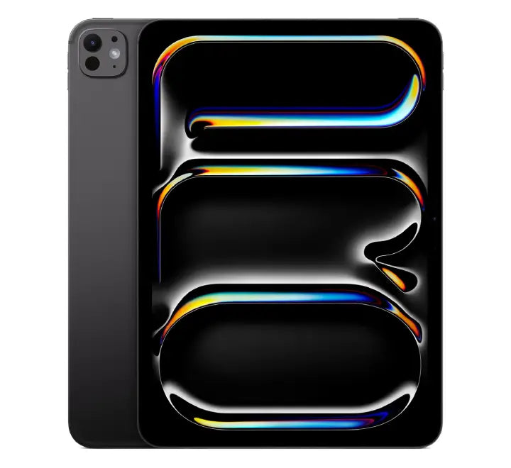Front view of the 11-inch Apple M5 iPad Pro in Space Black, displaying the Ultra Retina XDR Tandem OLED screen.
