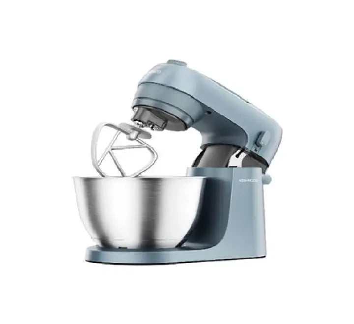 Compact 30cm Kenwood Go stand mixer tucked neatly away under a standard kitchen countertop cabinet.