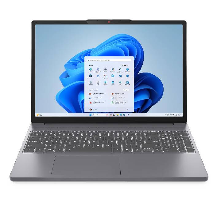 Lenovo IdeaPad Slim 3 15IRH10 in Luna Grey shown open with WUXGA 16:10 display
