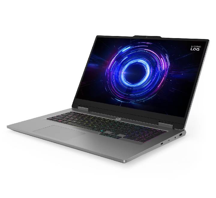 Rear angled layout of the 17.3-inch Lenovo LOQ 17IRX10 chassis emphasizing the deep travel rear exhaust layout and premium structural design.