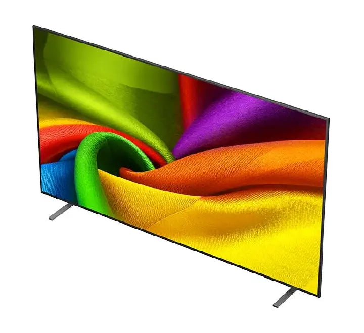 Side and profile view of the LG 43 inch NU85 4K Smart TV highlighting its ultra-slim Linear Flow Design and sleek premium finish.