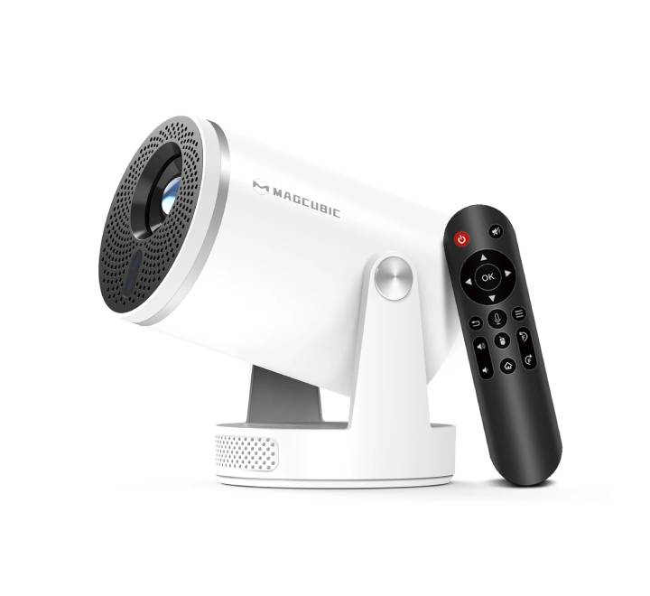 Magcubic HY320 Pro Mini Portable Projector in white with auto focus lens