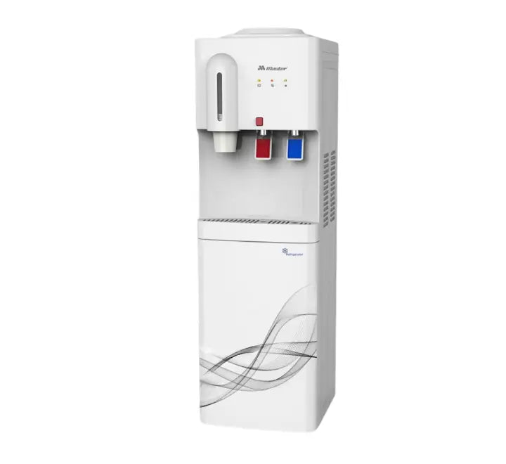 Master Water Dispenser MWD-CR889 in white color option featuring child safety lock and top-loading water bottle mount