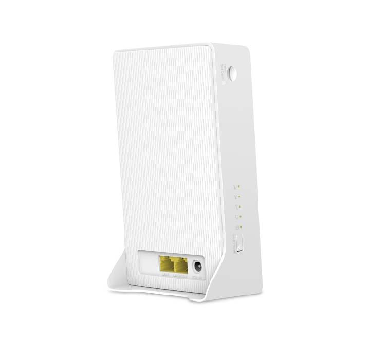 Rear view of Mercusys MB112-4G router showing Ethernet ports and nano SIM card slot.