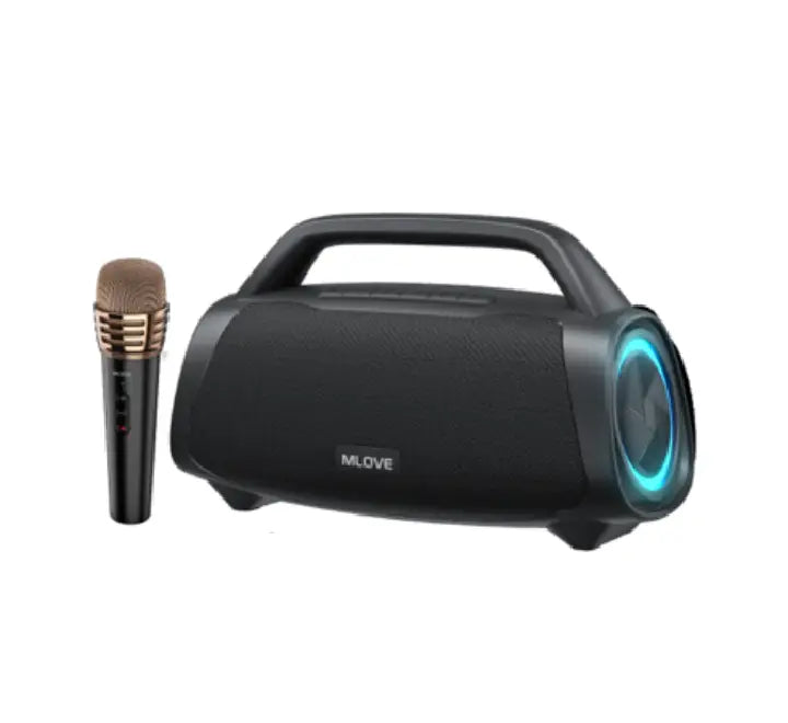 MLove E10K Portable Bluetooth Karaoke Speaker in Black with RGB light ring