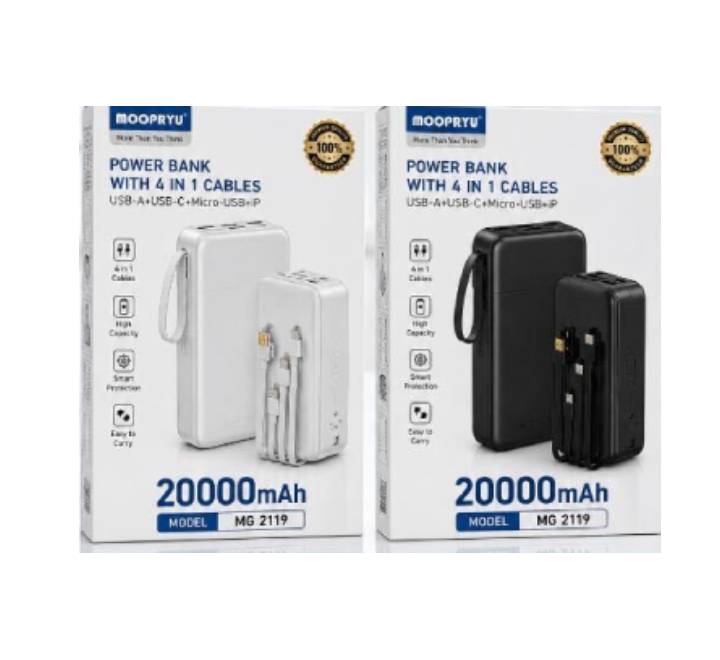 Moopryu MG-2119 20000mAh portable power bank charging a smartphone on the go