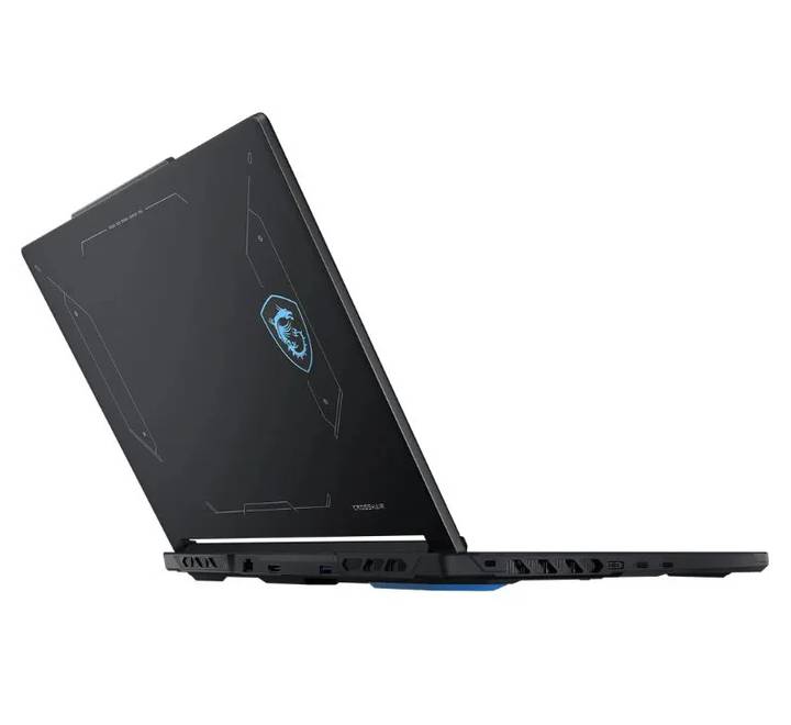 Side view of the MSI Crosshair 16 HX showing USB Type-C, Type-A, HDMI, and audio connection ports.