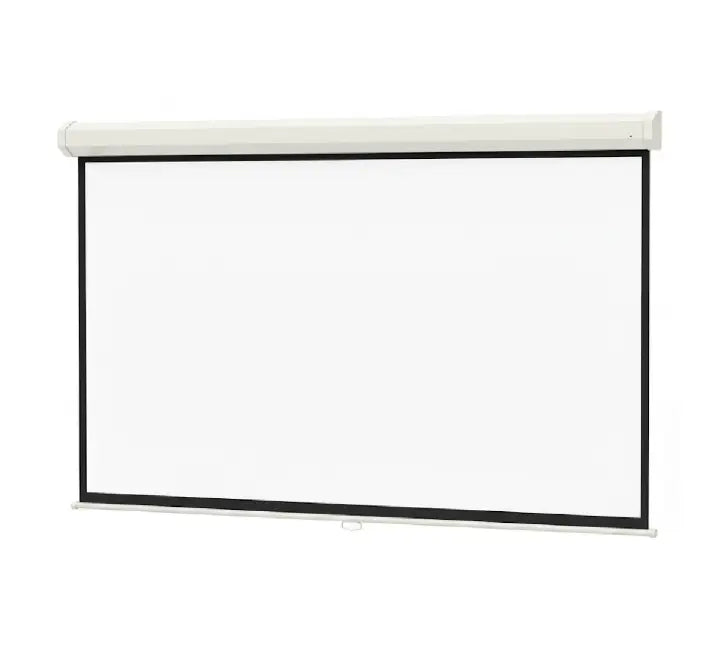 Nippon Motorized Series 144x144 inch seamless electric projector screen fully lowered in matte white with remote control