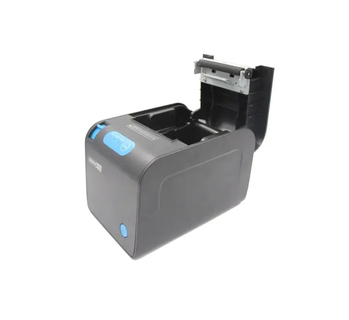 Top view of Nippon RP-328-BU thermal printer open cover showing 80mm paper roll chamber and auto-cutter.