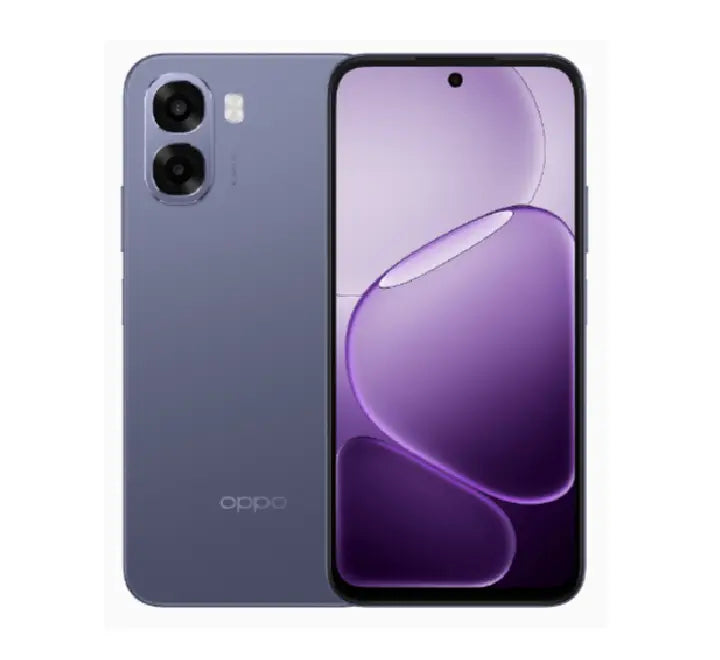 OPPO A6x in Plum Purple featuring a 6.5-inch 120Hz display and 6500mAh battery.