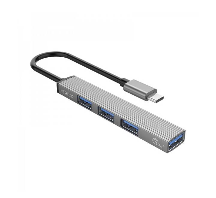 ORICO AHC2-3TF premium mini aluminum 4-in-1 Type-C multi-port expansion hub with TF card reader slot.