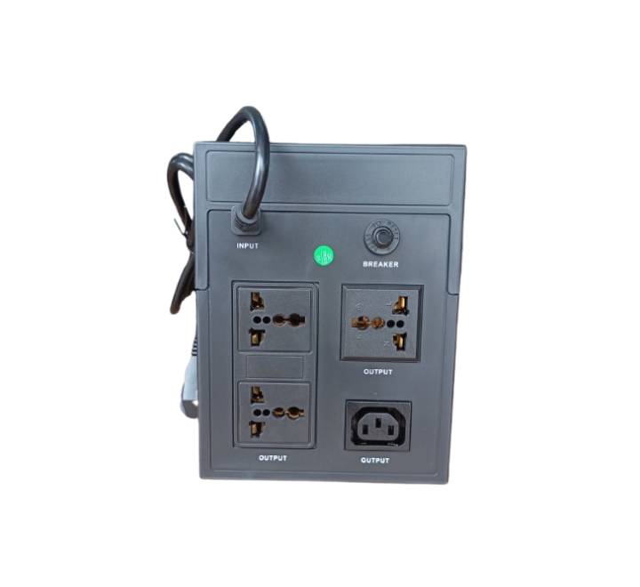 Rear panel view of Owl G1200 Pro UPS showing output sockets and connection ports.