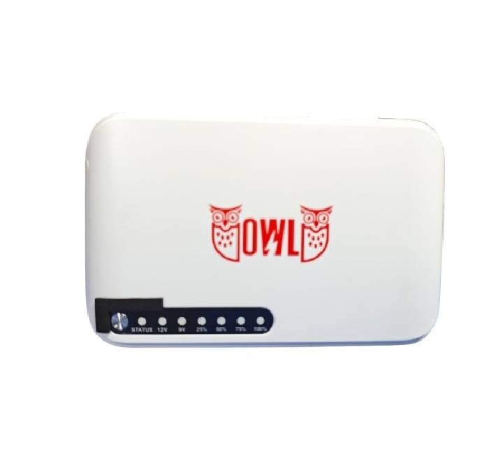OWL MU1218 Mini DC UPS 12000mAh in white for WiFi router backup.