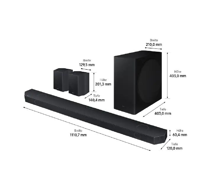 Close-up view of the dual multi-directional up-firing wireless rear speakers included with the Samsung HW-Q930D system.