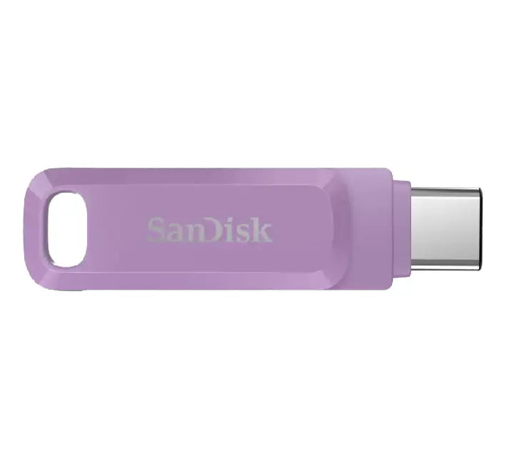 SanDisk Ultra Dual Drive Go 256GB flash drive in sleek black, showing the swivel design that protects the dual USB Type-C and Type-A connectors.