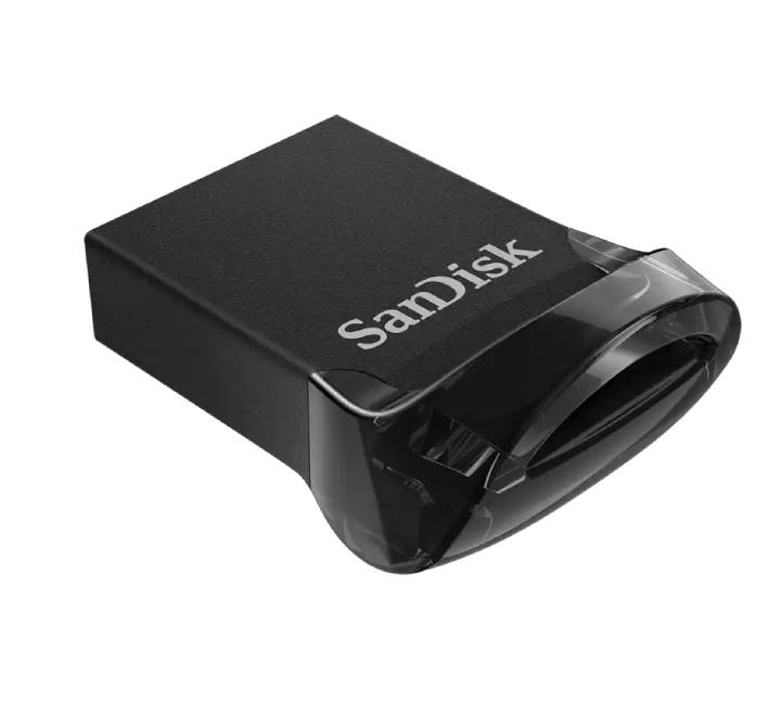 SanDisk Ultra Fit flash drive plugged into a laptop side port