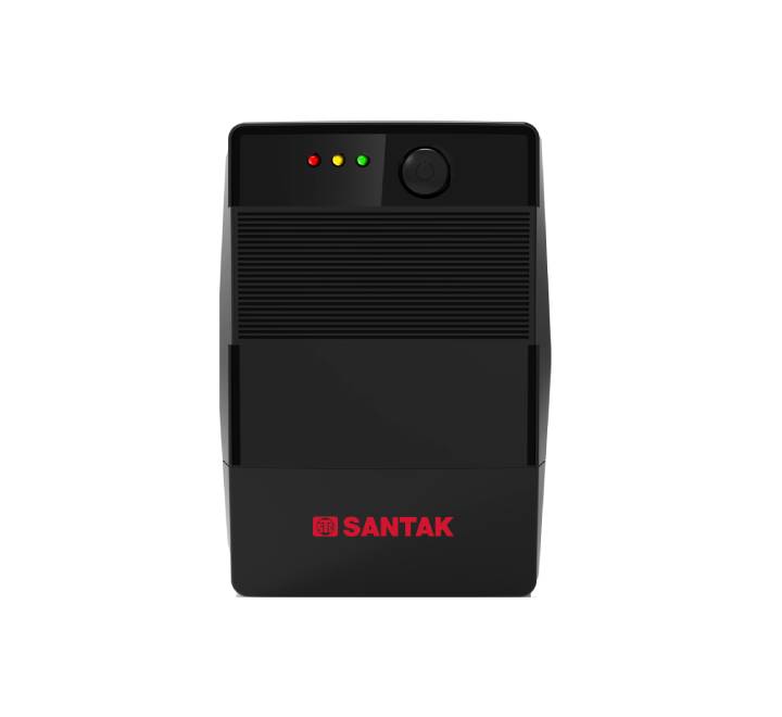 Santak RS850 480W Line Interactive UPS front angled view showcasing indicator lights and compact design