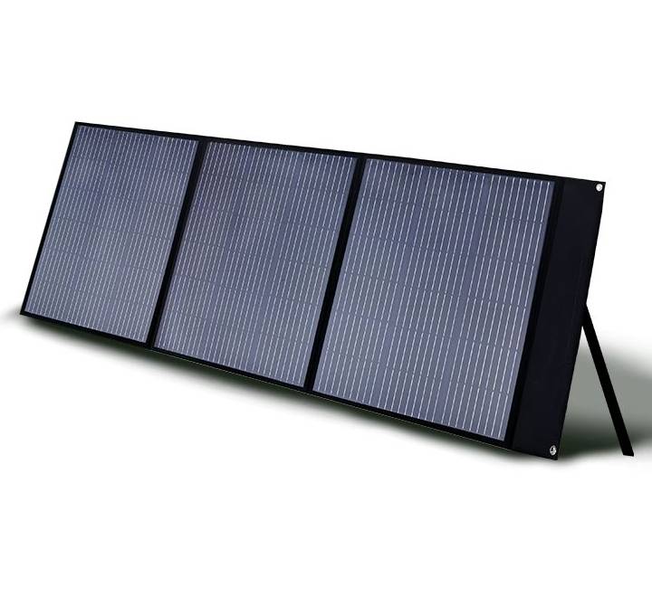 Super Seven Stars 200W Foldable Solar Panel Closed Configuration with Carrying Handle.