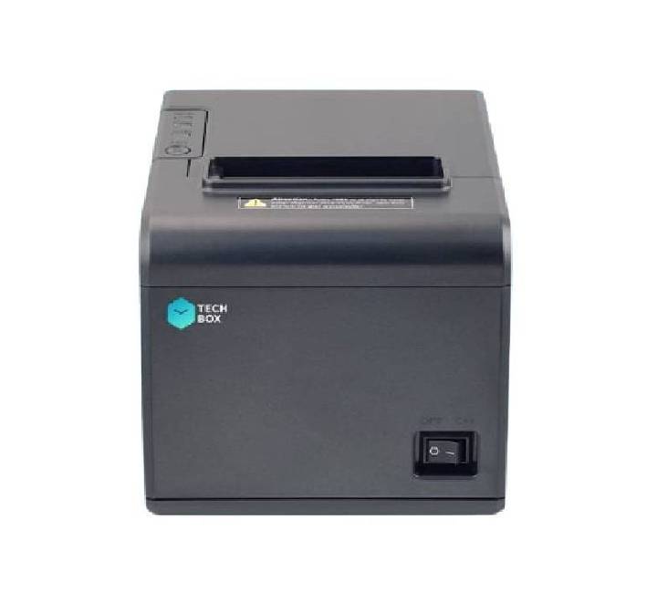 Tech Box TB 200 3 inch 80mm thermal receipt printer profile view in matte black finish