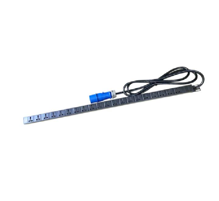 TOTEN 20-Way PDU power distribution unit showing the complete strip with 3-meter input cable and mounting brackets.