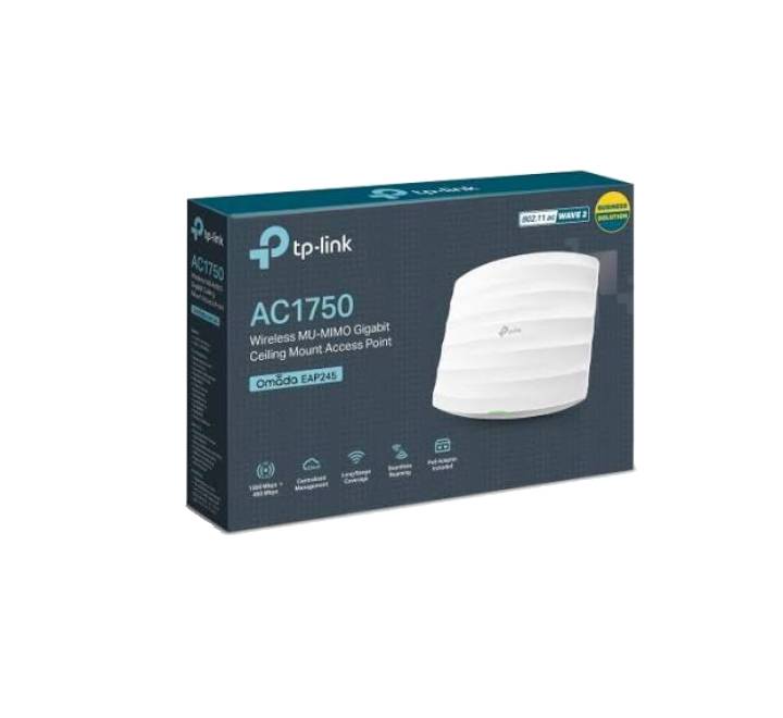 TP-Link EAP245 AC1750 access point back panel showing dual gigabit ethernet PoE ports