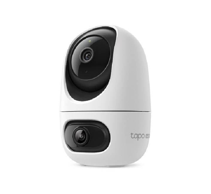 TP-Link Tapo C245D dual-lens pan and tilt smart security camera showing top fixed lens and bottom rotating lens