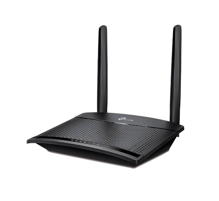 Rear view showing LAN ports and Nano SIM card slot on the TP-Link TL-MR100 router.