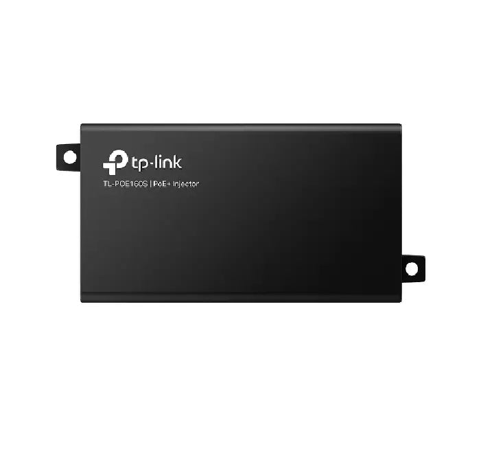 Rear view of TL-POE160S showing Gigabit Data In and PoE Out RJ45 ports.