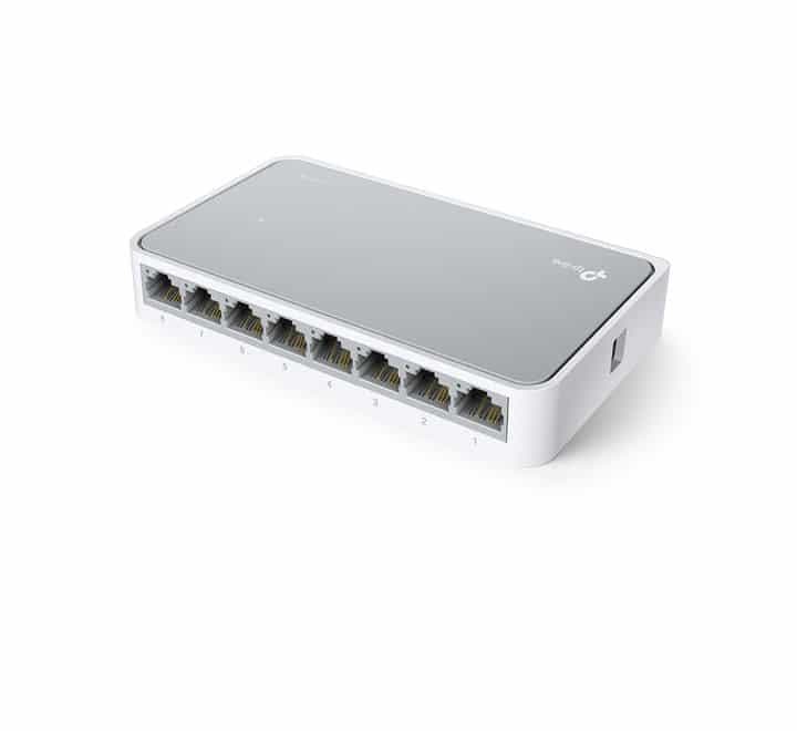 Rear power adapter input port of the TP-Link TL-SF1008D 8-Port Desktop Switch.