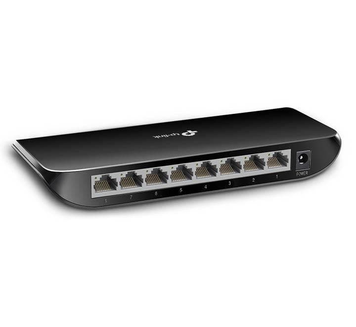 Rear panel of TP-Link TL-SG1008D desktop switch with auto-negotiation RJ45 Ethernet ports