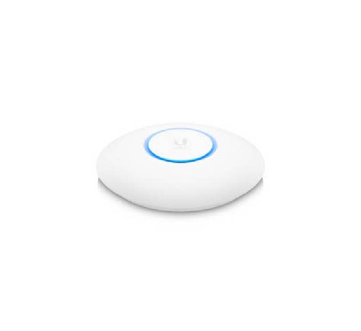 Rear panel of Ubiquiti UniFi U6 Plus showing Gigabit Ethernet RJ45 PoE port and mounting plate