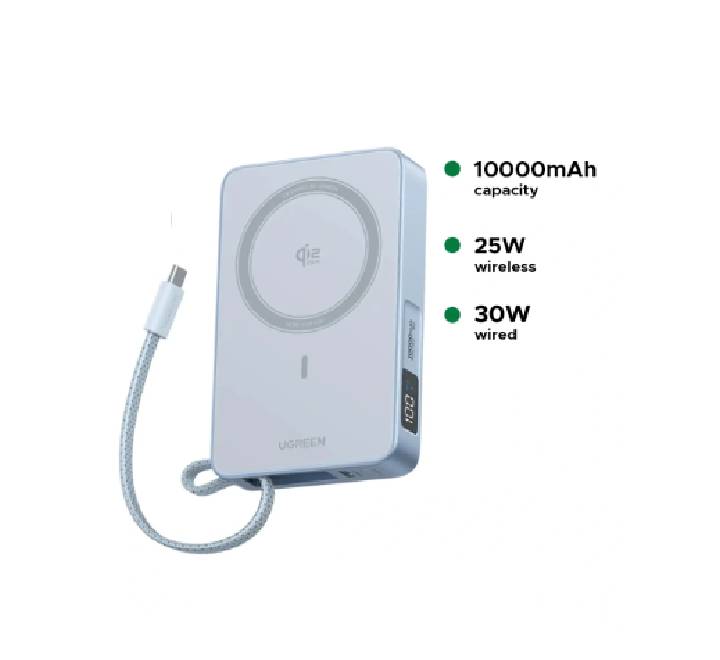 Close-up of the UGREEN PB773 power bank ports and charging indicators.