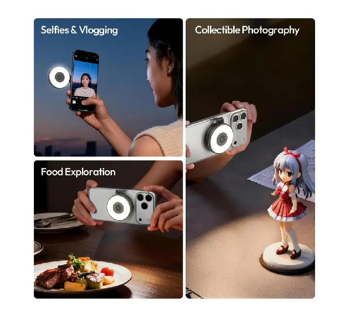 Ulanzi LM21 MagSafe magnetic ring light attached to back of iPhone