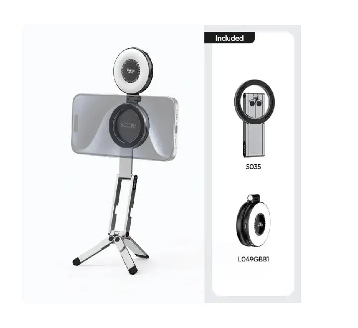 iPhone mounted vertically on the Ulanzi MA60 tripod showing strong 14N magnetic attachment
