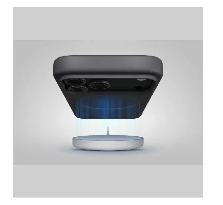 UNIQ Hybrid Lino case attached to a magnetic MagSafe wireless charger