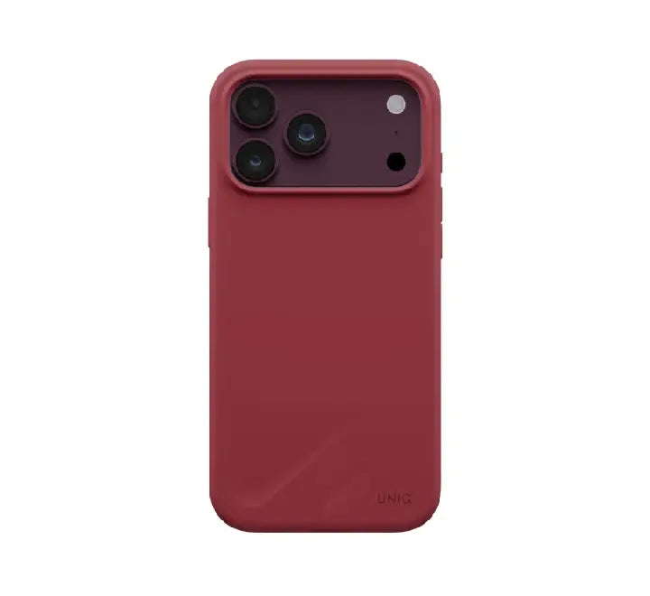 Close-up of interchangeable raised camera lens bezel on UNIQ Lino iPhone 18 case