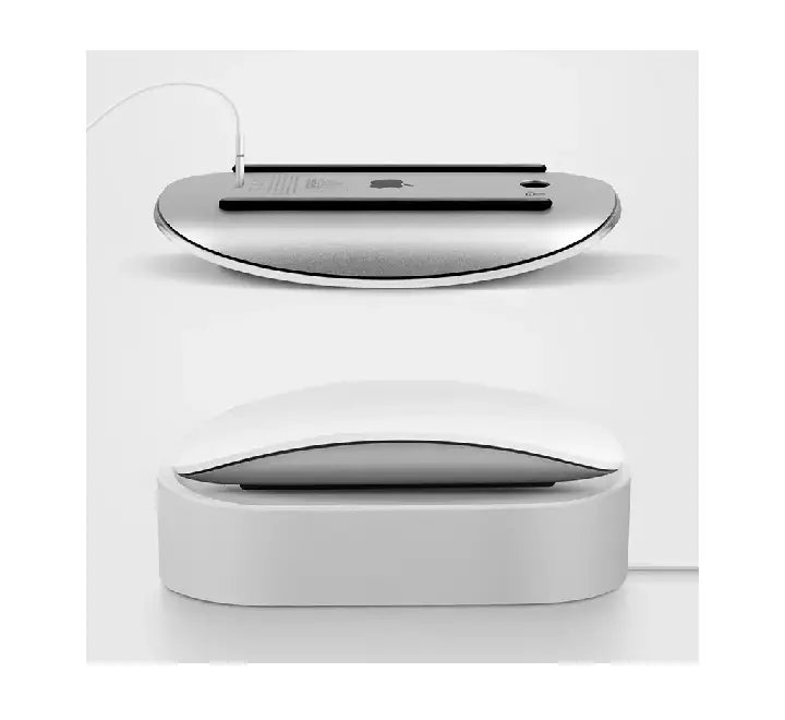 Side angle of Uniq Nova silicone charging dock for Apple Magic Mouse and AirPods Charcoal