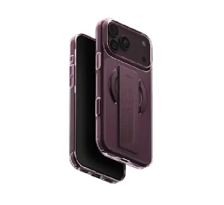 UNIQ Hybrid Swivix MagSafe case in Lucent Clear for iPhone 18 Pro Max showing transparent back and metal ring