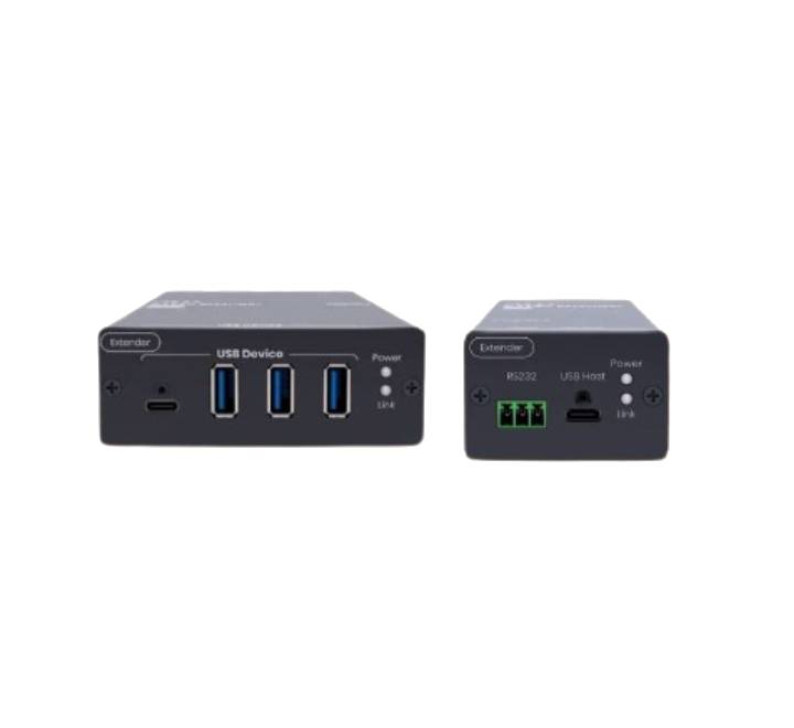 USB 3.2 Gen 1 Cat6A local transmitter and remote receiver units for long-distance data extension.