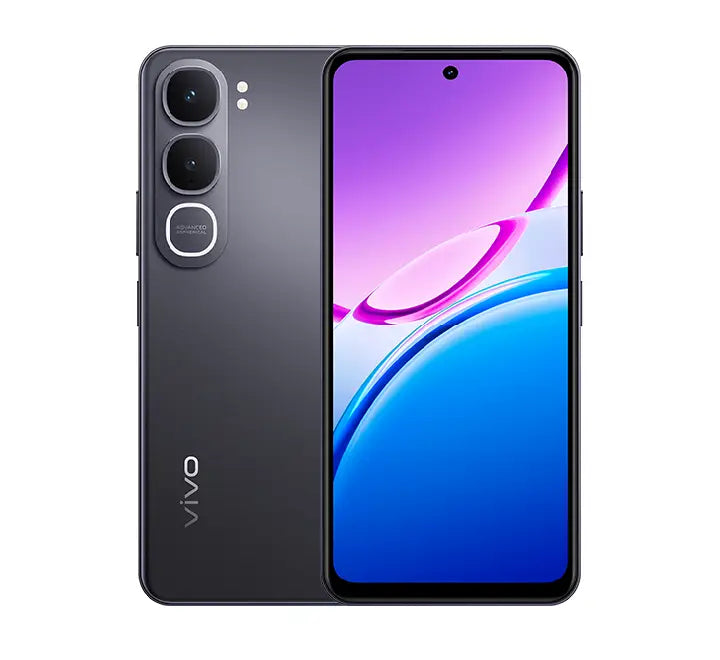 Studio product shot highlighting the slim profile and matte texture of the vivo Y21d in Black, showcasing the side-mounted fingerprint sensor and robust armor construction.