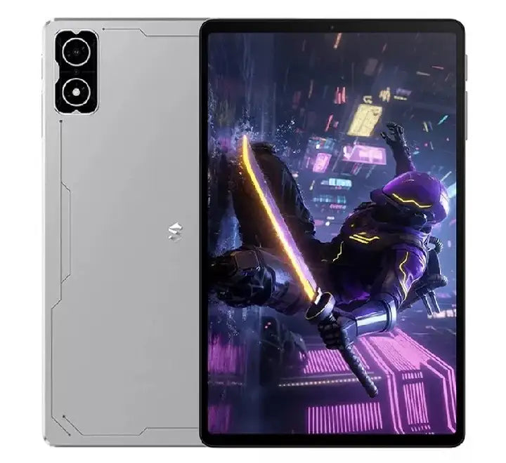 Xiaomi Black Shark Gaming Tablet in Silver showing its sleek aluminum back panel and rear camera.