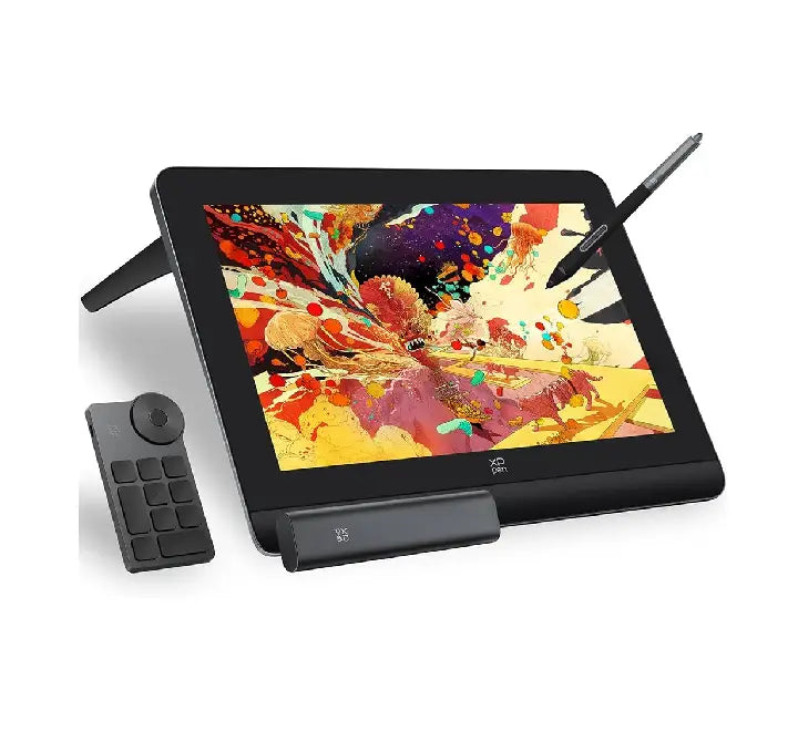 Rear view of XPPen Artist Pro 14 (Gen 2) showing the built-in foldable stand and grey metal chassis.